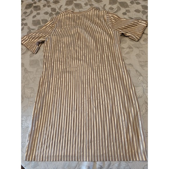Anne Klein Dress 12 Gold Metallic Striped Viscose Coastal Beach Zip Coverup - Picture 10 of 12